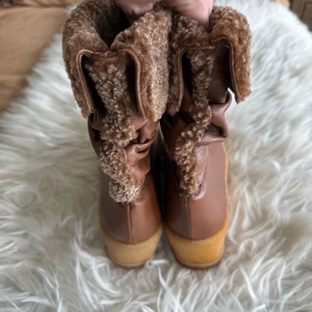 Vintage Stuart Weitzman Shearling Trim Wedge Boots